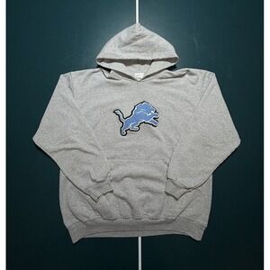 Vintage Detroit Lions Hoodie Sweatshirt Men's Large Gray‎ Blue Embroidered Patch